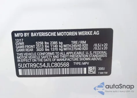 2018 BMW X3 xDrive30I z USA, uszkodzony, nr VIN 5UXTR9C54JLC80568